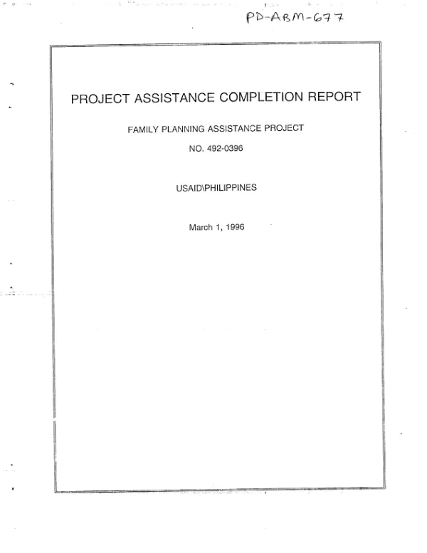 Project assistance completion report : family planning assistance project no. 492-0396
