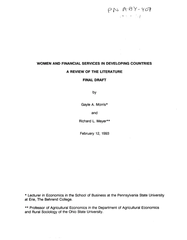 Women and financial services in developing countries : a review of the literature