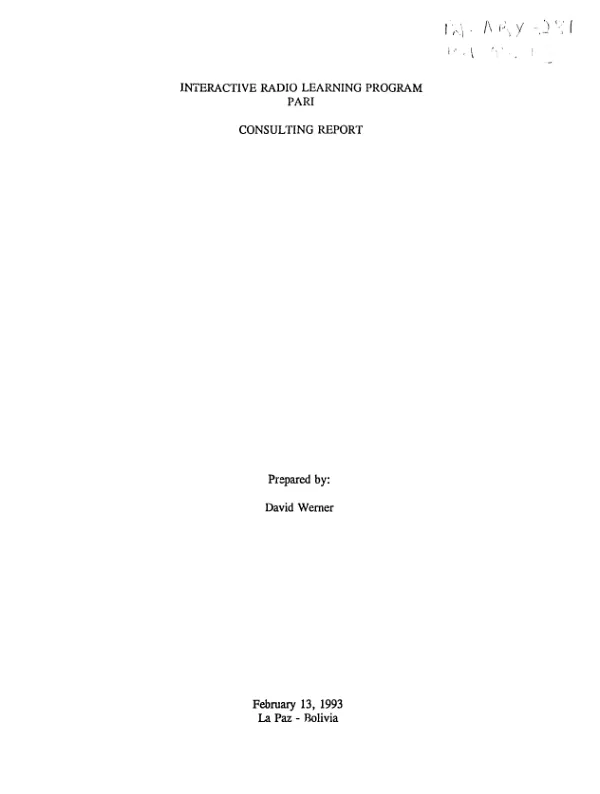 Interactive radio learning program (PARI) : consulting report