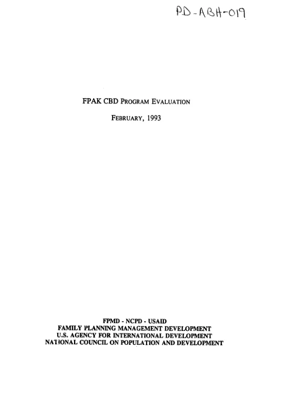 FPAK [Family Planning Association, Kenya] CBD [community-based distribution] program evaluation