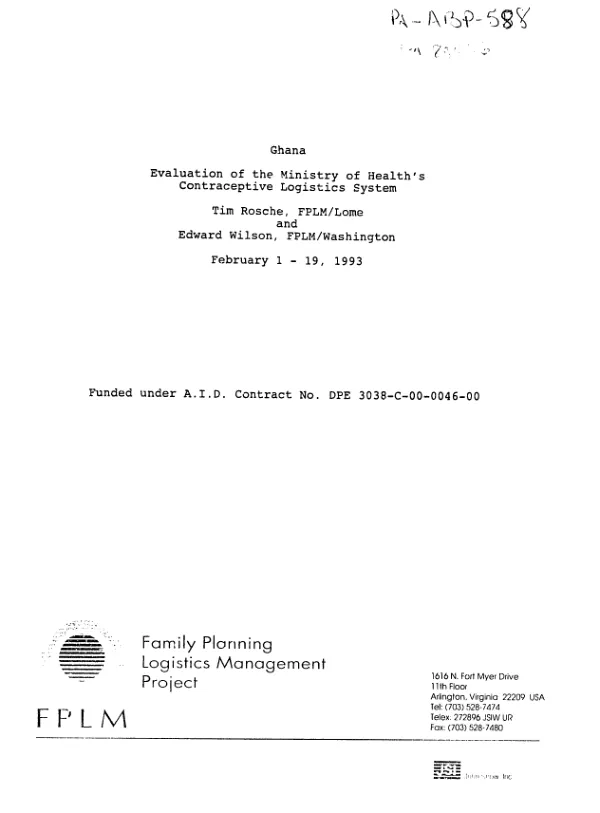 Ghana -- evaluation of the Ministry of Health"s contraceptive logistics system