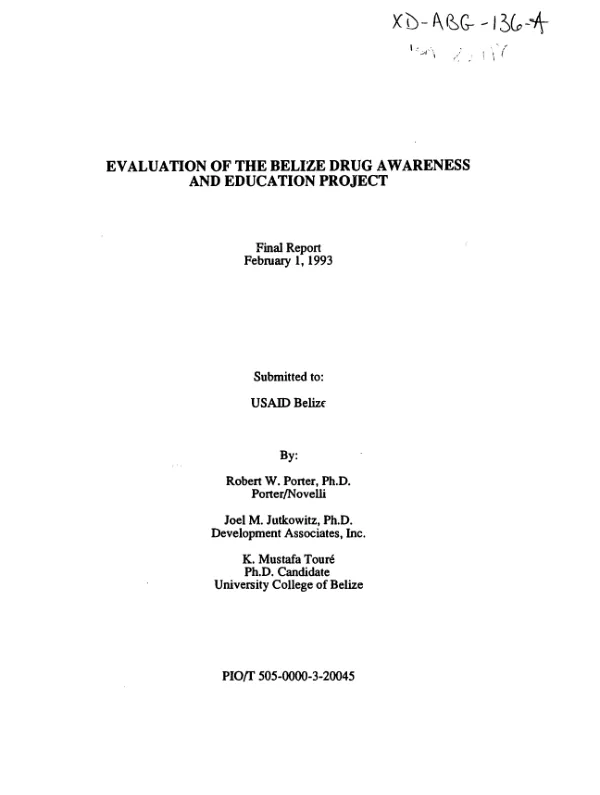 Evaluation of the Belize drug awareness and education project