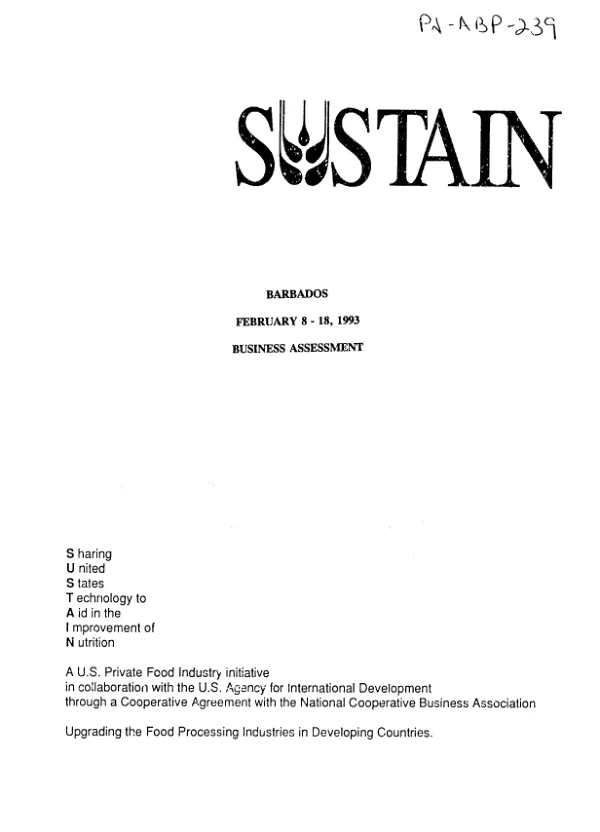 SUSTAIN program : business assessment -- Barbados, February 8-18, 1993