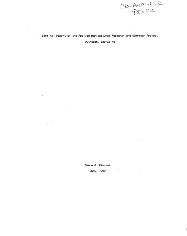 Terminal report of the applied agricultural research and outreach project outreach, Bas - Zaire