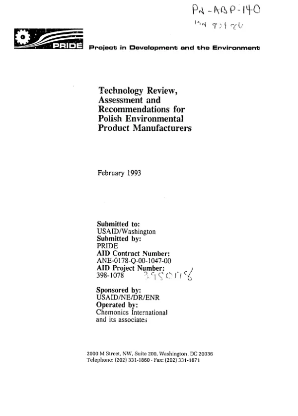 Technology review, assessment and recommendations for Polish environmental product manufacturers