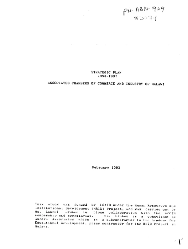 Strategic plan, 1993-1997 : associated chambers of commerce and industry of Malawi