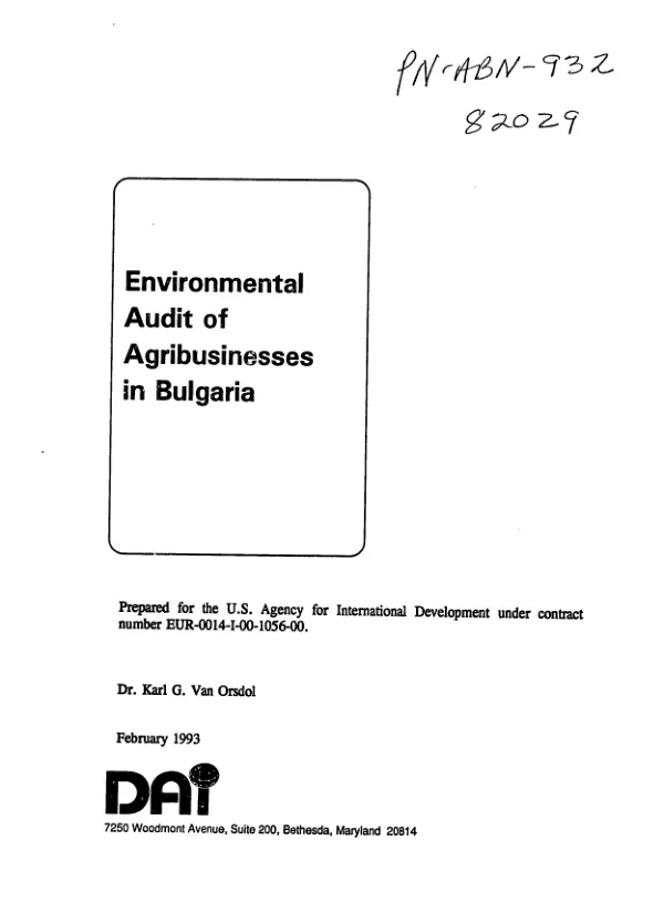 Environmental audit of agribusinesses in Bulgaria