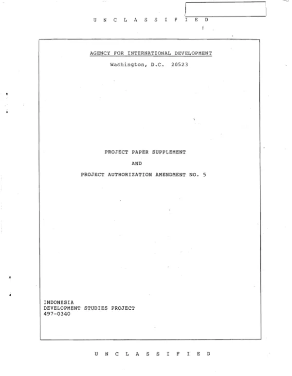 Development studies : project paper supplement and project authorization amendment no. 5