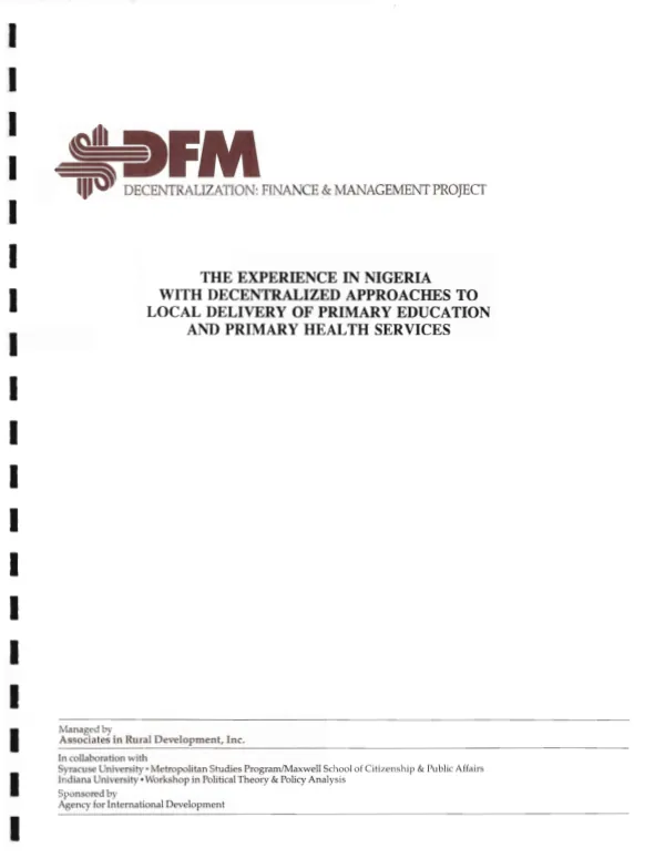Experience in Nigeria with decentralized approaches to local delivery of primary education and primary health services