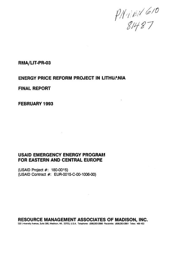 Energy price reform project in Lithuania : final report