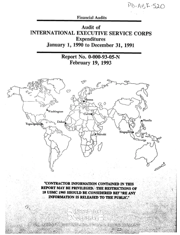 Audit of International Executive Service Corps expenditures : January 1, 1990 to December 31, 1991