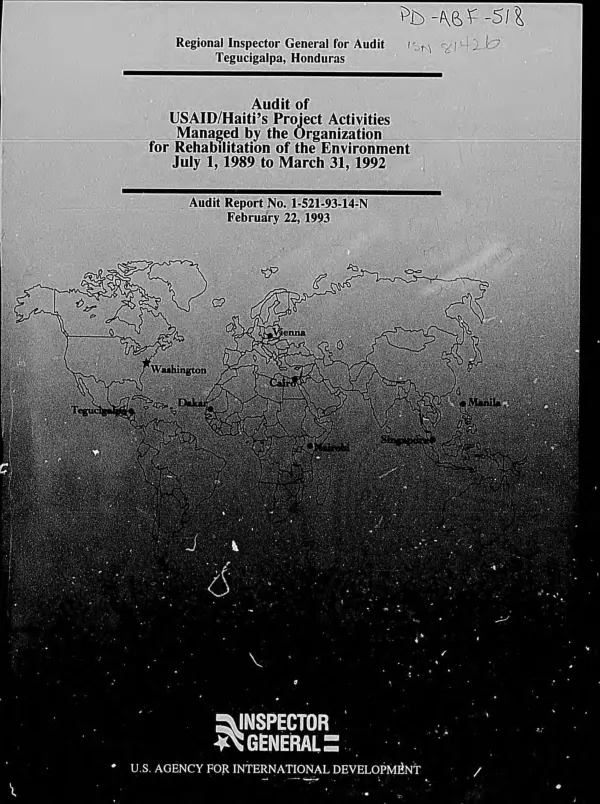 Audit of USAID/Haiti"s project activities managed by the Organization for Rehabilitation of the Environment : July 1, 1989 to March 31, 1992