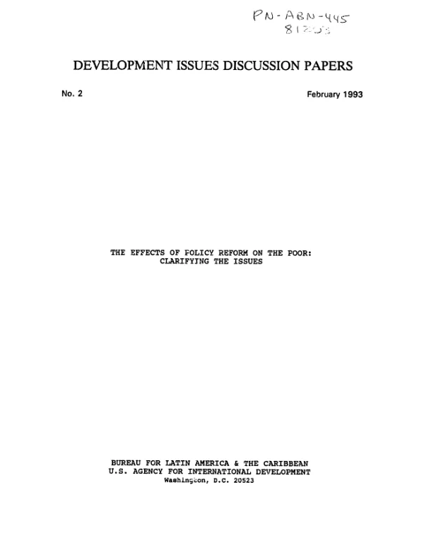 Effects of policy reform on the poor : clarifying the issues