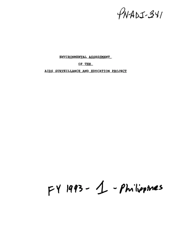 Environmental assessment of the AIDS surveillance and education project