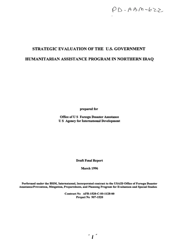 Strategic evaluation of the US government humanitarian assistance program in northern Iraq