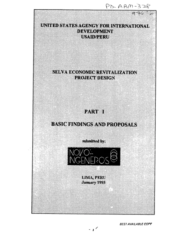 Selva economic revitalization project design : part I -- basic findings and proposals