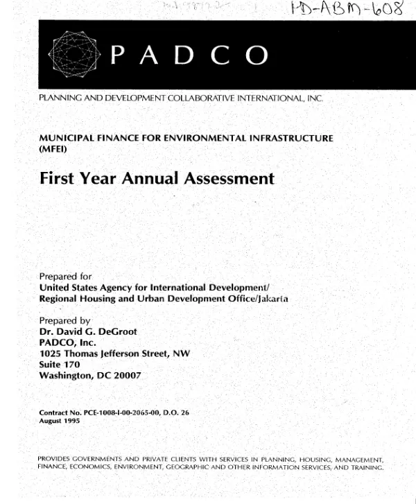 Municipal finance for environmental infrastructure (MFEI) : first year annual assessment