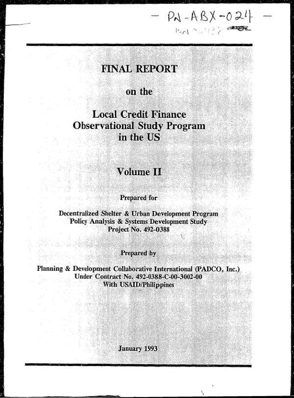 Final report on the local credit finance observational study program in the US : volume II