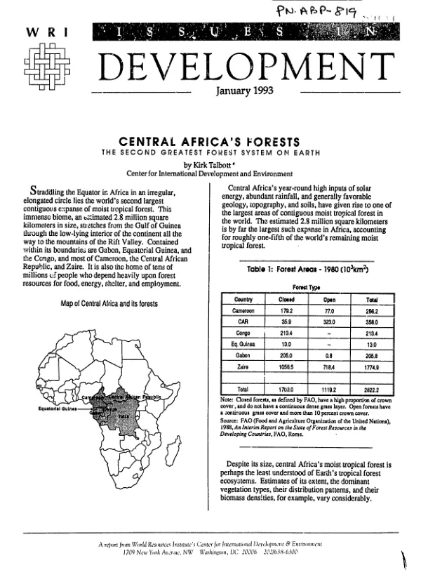 Central Africa"s forests : the second greatest forest system on earth