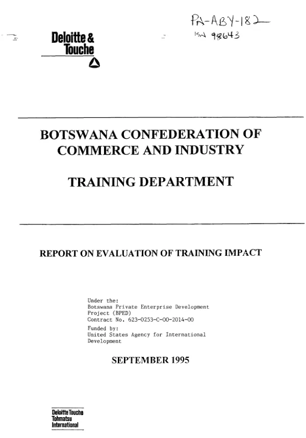 Botswana Confederation of Commerce and Industry, Training Department : report on evaluation of training impact