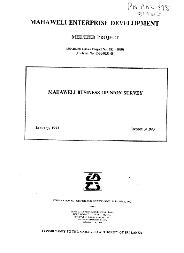 Mahaweli enterprise development : Mahaweli business opinion survey
