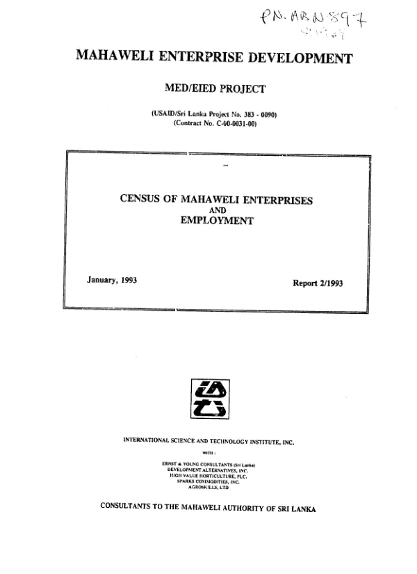Mahaweli enterprise development : census of Mahaweli enterprises and employment