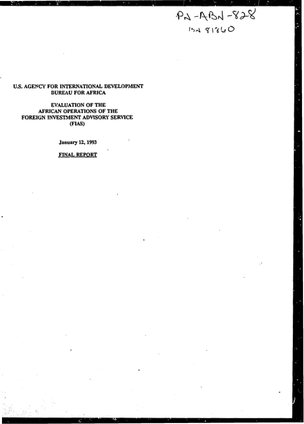 US Agency for International Development, Bureau for Africa : evaluation of the African operations of the Foreign Investment Advisory Service (FIAS)