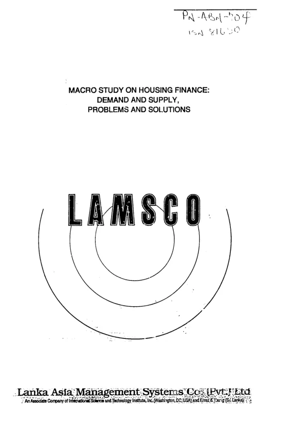 Macro study on housing finance : demand and supply, problems and solutions