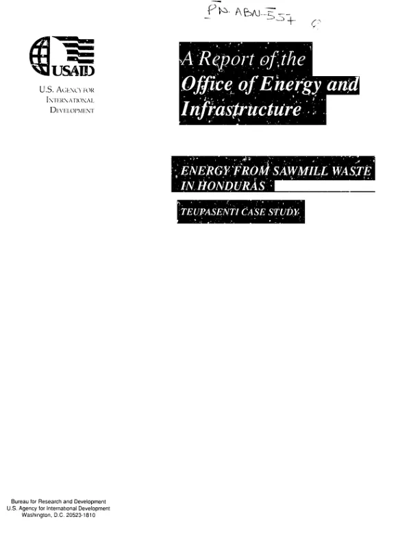 Energy from sawmill waste in Honduras : Teupasenti case study