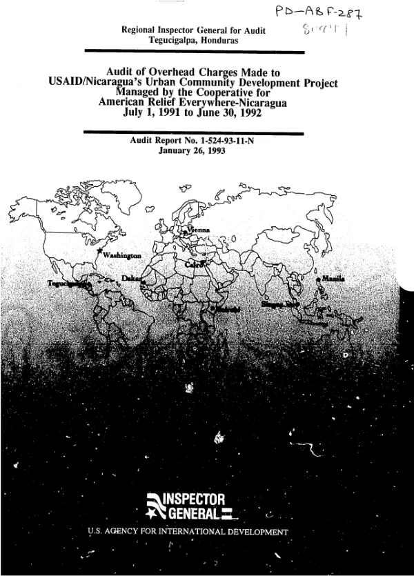Audit of overhead charges made to USAID/Nicaragua"s urban community development project managed by the Cooperative for American Relief Everywhere - Nicaragua, July 1, 1991 to June 30, 1992
