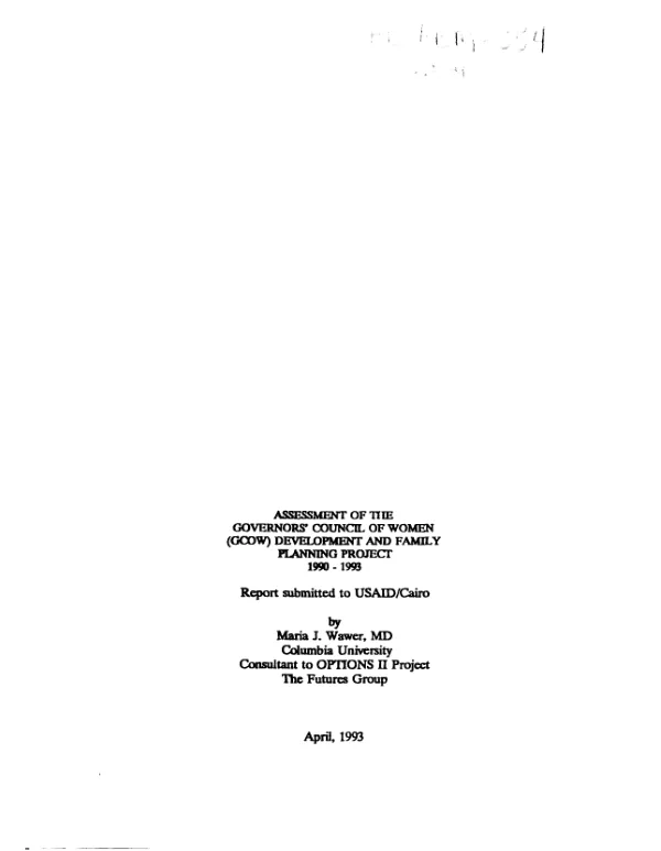 Assessment of the Governors' Council of Women (GCOW) development and family planning project -- 1990-1993