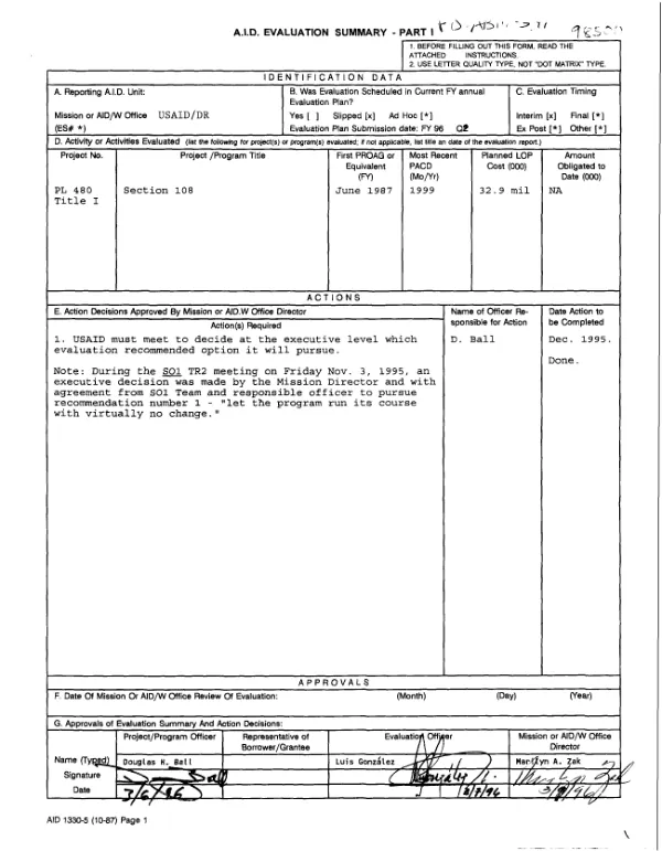 Interim impact evaluation of PL-480, Title I, section 108 program in the Dominican Republic : final draft