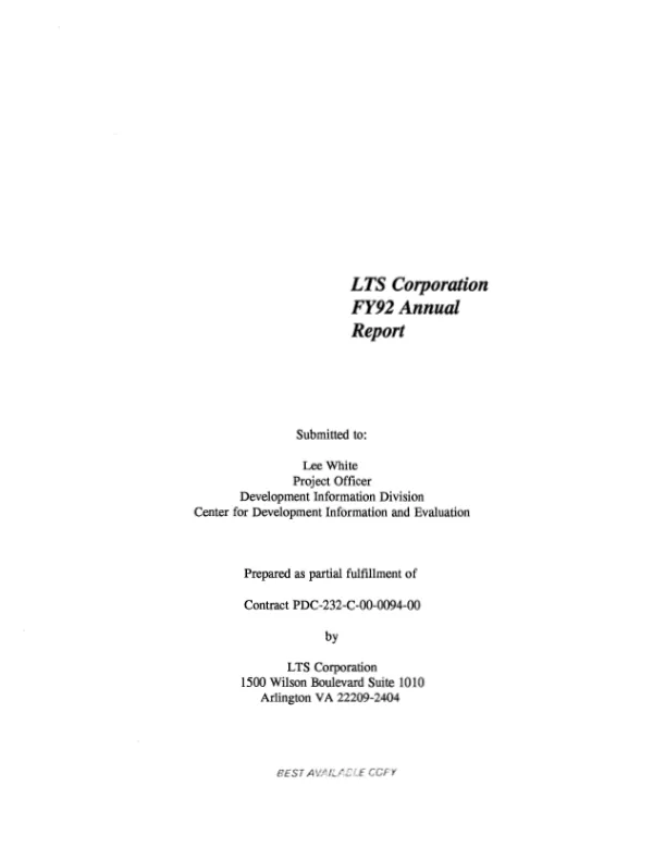 LTS Corporation FY92 annual report