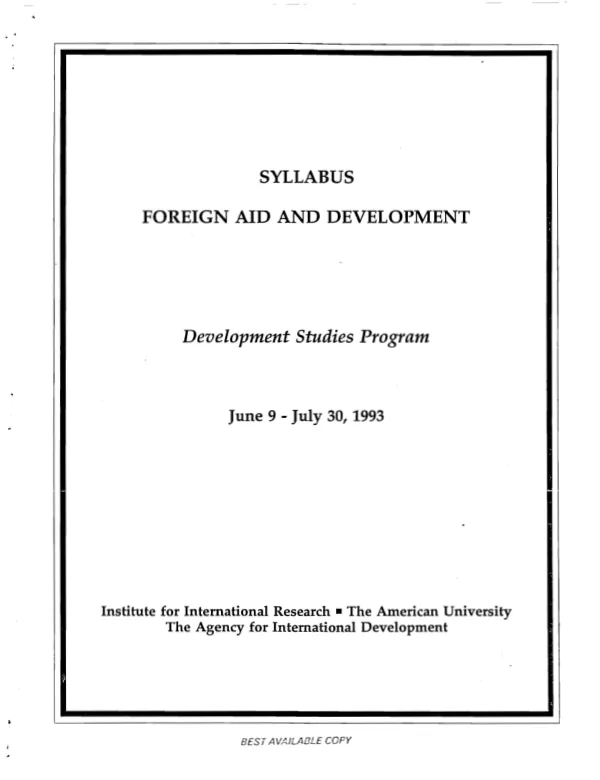 Syllabus : foreign aid and development, 9 June-July 30, 1993