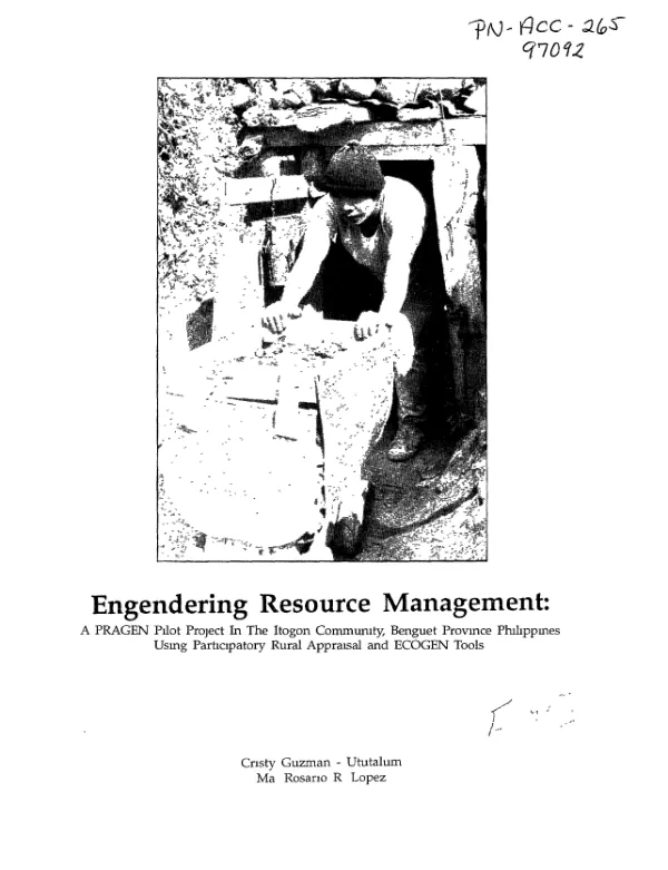 Engendering resource management : a PRAGEN pilot project in the Itogon Community, Benguet Province, Philippines, using participatory rural appraisal and ECOGEN tools