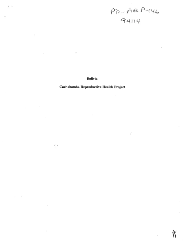 [Final report : the MotherCare project, contract no. AID/DPE-5966-Z-00-8083-00] -- Bolivia : Cochabamba reproductive health project -- December 1991-September 1993