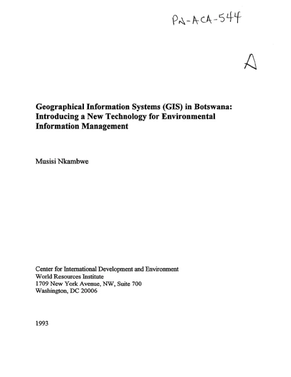 Geographical information systems (GIS) in Botswana : introducing a new technology for environmental information management