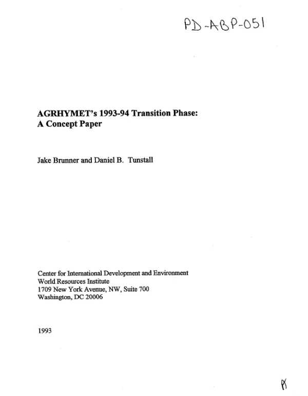 AGRHYMET"s 1993-94 transition phase : a concept paper