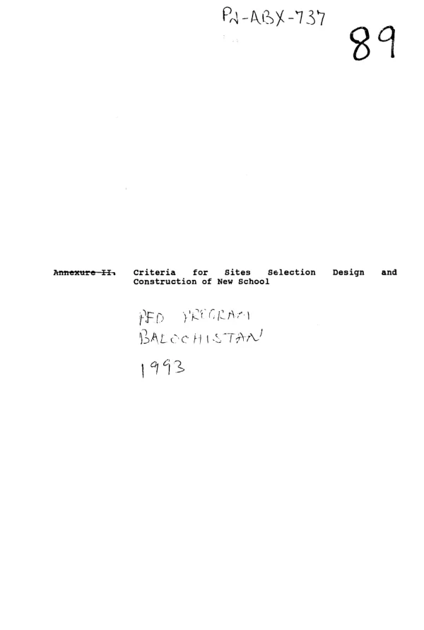 A/E [architectural/engineering] services for PESCP (primary education schools construction programme) : criteria for site selection design and construction of new schools