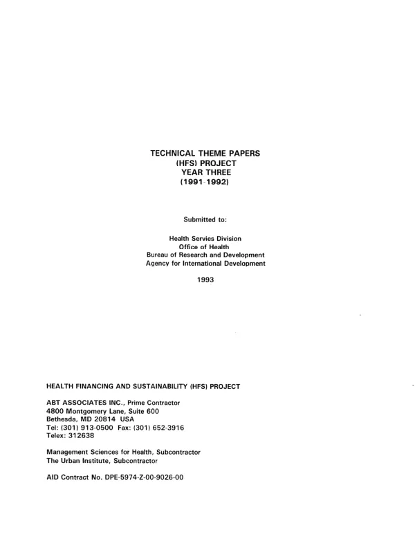 Technical theme papers (HFS [health financing and sustainability] project year three (1991-1992)