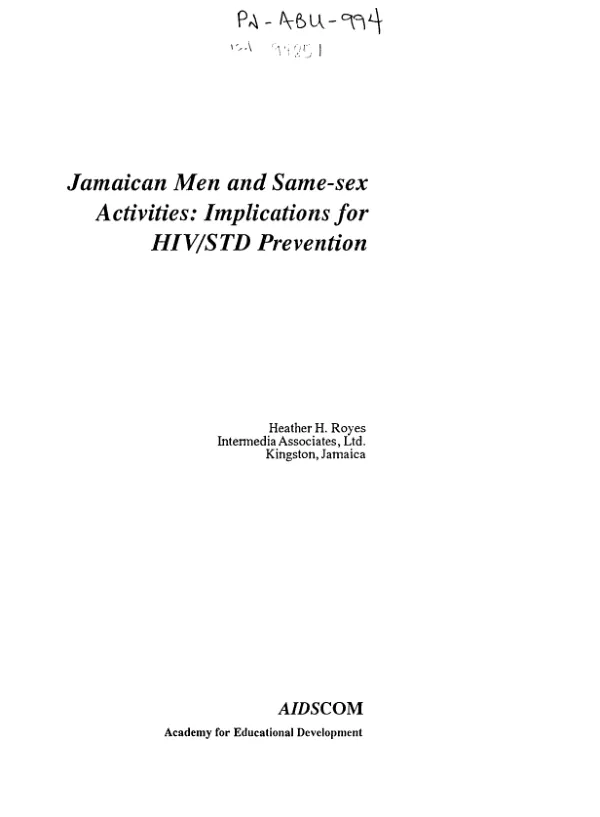 Jamaican men and same - sex activities : implications for HIV/STD