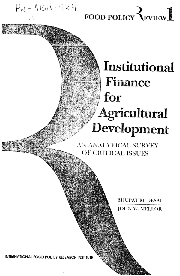 Institutional finance for agricultural development : an analytical survey of critical issues
