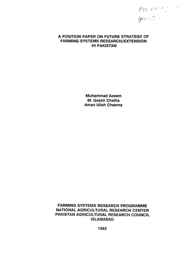 Position paper on future strategy of farming systems research/extension in Pakistan