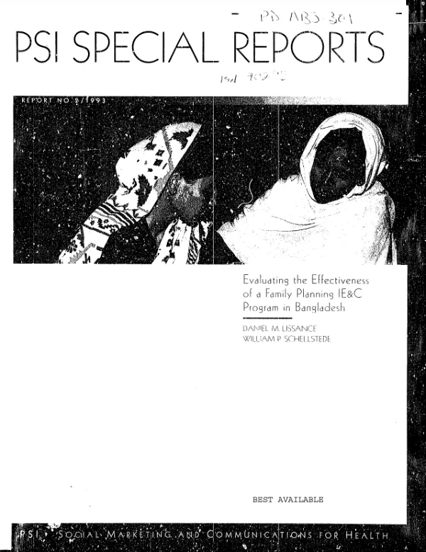 Evaluating the effectiveness of a family planning IE&C [information, education, and communication] program in Bangladesh