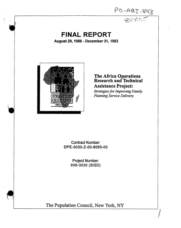 Final report, August 29, 1988-December 31, 1993 : the Africa operations research and technical assistance project -- strategies for improving family planning service delivery