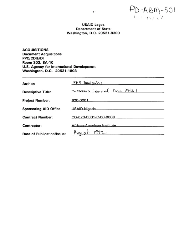 Lessons learned from FHS [family health survey] 1 : presentations by the FHS divisions