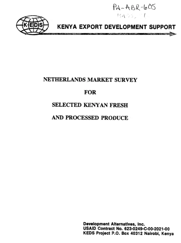 Netherlands market survey for selected Kenyan fresh and processed produce