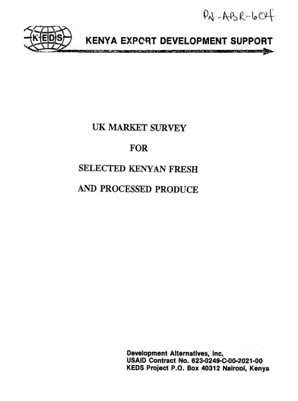 UK market survey for selected Kenyan fresh and processed produce