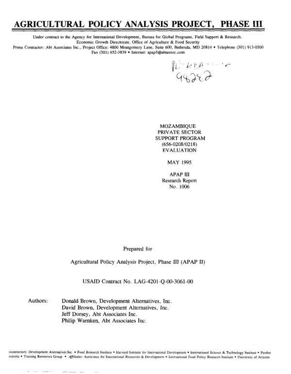 Mozambique private sector support program (656-0208/0218) evaluation