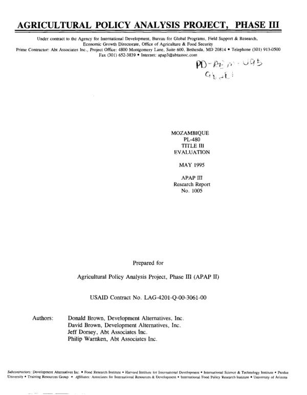 Mozambique : PL-480 Title III -- evaluation